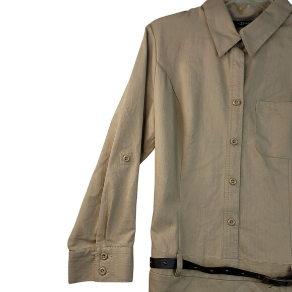 Sharagano Shirt Dress 14 Safari Button Front Roll Sleeve Detachable Belt New - Picture 2 of 11